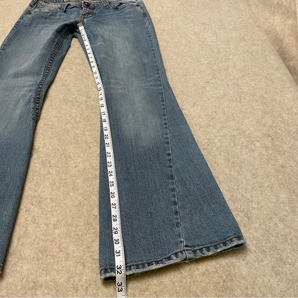 Industrial Cotton Y2K Low Rise Flare Embroidered Blue Denim Jeans Junior Size 13